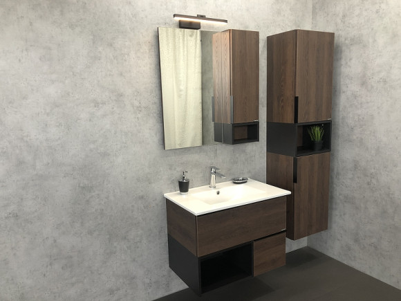 Зеркало со шкафом Comforty Франкфурт 75 00004151044 Дуб шоколадно-коричневый Черное матовое