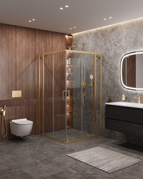 Душевой уголок Cezares Molveno 120x120 MOLVENO-A-22-90+30-C-BORO-IV профиль Брашированное золото стекло прозрачное