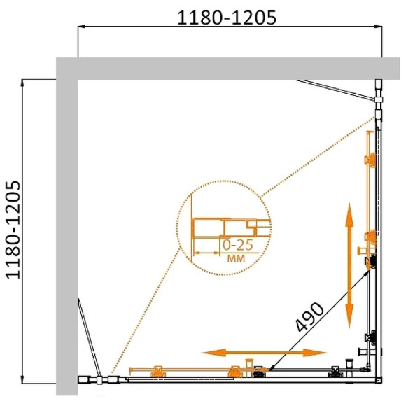 Душевой уголок Cezares Molveno 120x120 MOLVENO-A-22-90+30-C-BORO-IV профиль Брашированное золото стекло прозрачное