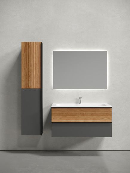 Тумба под раковину Sancos Delta 100 DL100GR подвесная Дуб красный Графит