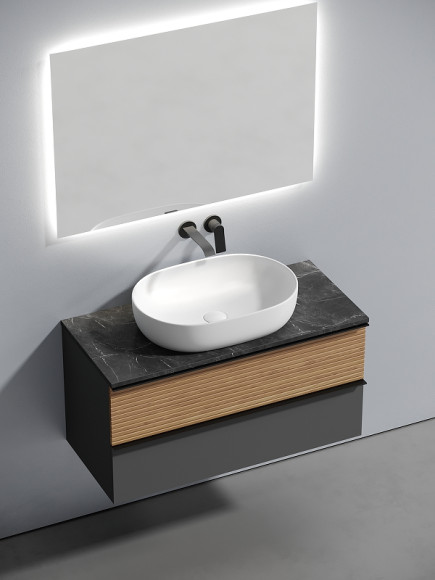 Тумба под раковину Sancos Delta 100 DL100GR подвесная Дуб красный Графит