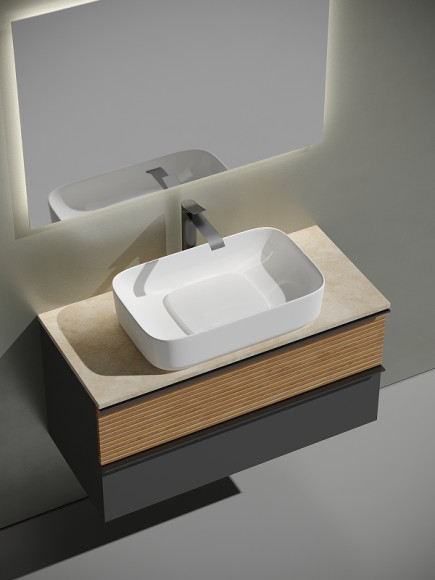 Тумба под раковину Sancos Delta 100 DL100GR подвесная Дуб красный Графит