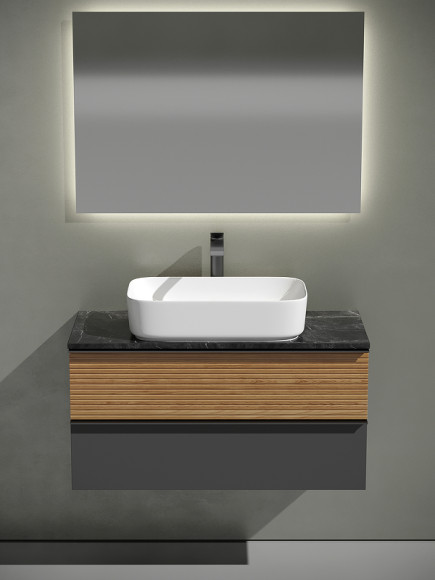 Тумба под раковину Sancos Delta 100 DL100GR подвесная Дуб красный Графит