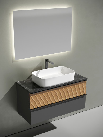 Тумба под раковину Sancos Delta 100 DL100GR подвесная Дуб красный Графит