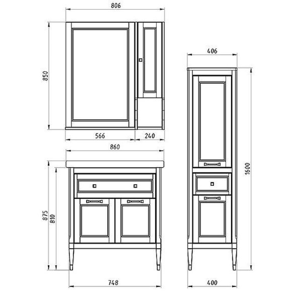 Комплект мебели для ванной ASB-Woodline Гранда 85 Белый с патиной Серебро