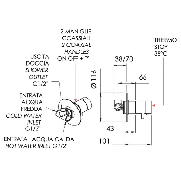 Смеситель для душа Remer Elegance NT30NO с термостатом Черный матовый Смеситель для душа Remer Elegance NT30NO с термостатом Черный матовый