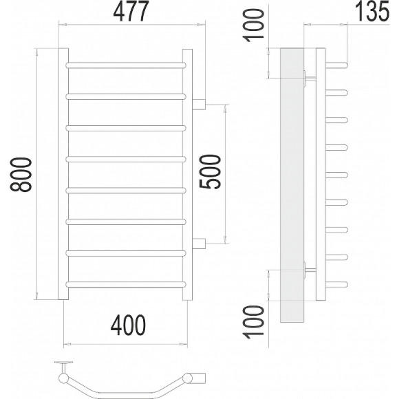 Водяной полотенцесушитель Terminus Виктория П8 400х800 бп500 4670078530097 Хром, боковое подключение, G 1" НР