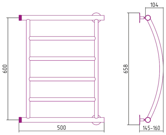 Водяной полотенцесушитель Сунержа Стилье Минор 600х500 00602-6050 Хром