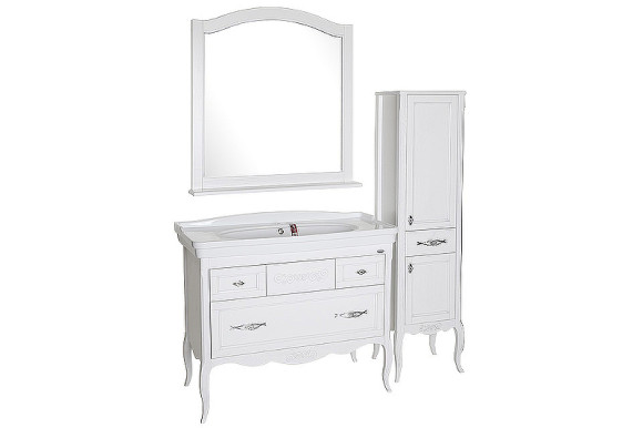 Комплект мебели для ванной ASB-Woodline Модерн 105 Белый с патиной Серебро