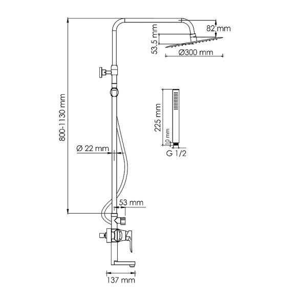 Душевая система WasserKRAFT A166.116.137.087.CH Хром