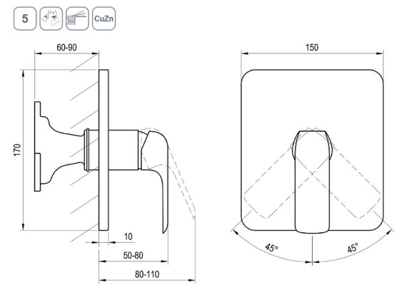 Смеситель для душа Ravak Flat FL 066.20 X070180 Черный матовый