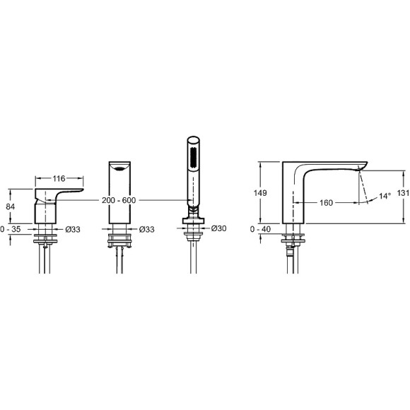Смеситель на борт ванны Jacob Delafon Aleo E72292-CP Хром Смеситель на борт ванны Jacob Delafon Aleo E72292-CP Хром