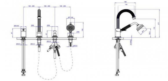 Смеситель на борт ванны Cezares Olimp OLIMP-BVDM-03/24-L Золото 24 карат