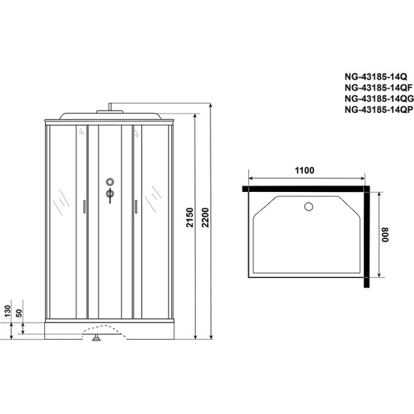 Душевая кабина Niagara Classic 110х80 NG-43185-14QG с гидромассажем Душевая кабина Niagara Classic 110х80 NG-43185-14QG с гидромассажем