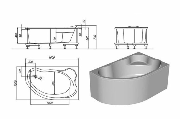 Акриловая ванна Kolpa San Amadis 160х100 L 567330 без гидромассажа