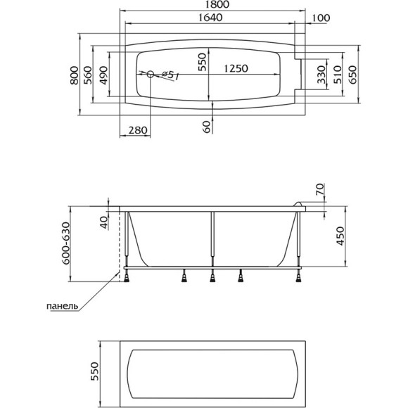 Акриловая ванна Marka One Aelita 180х80 01ае1880 без гидромассажа