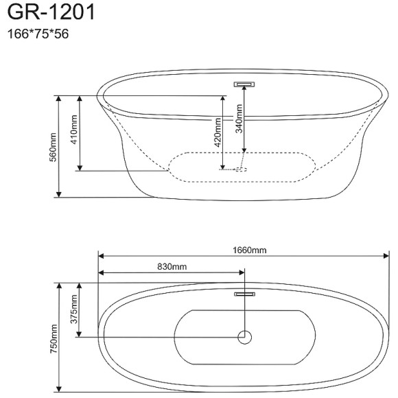 Акриловая ванна Grossman Galaxy 166х75 GR-1201 без гидромассажа Акриловая ванна Grossman Galaxy 166х75 GR-1201 без гидромассажа