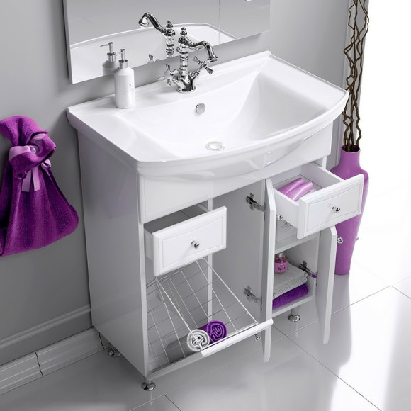 Тумба под раковину Aqwella Барселона 75 BA0107K с бельевой корзиной Белая Тумба под раковину Aqwella Барселона 75 BA0107K с бельевой корзиной Белая