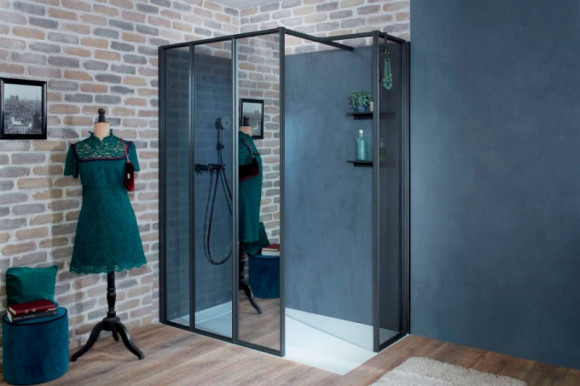 Душевая стенка Jacob Delafon Nouvelle Vague 30 E94WS30-VTG профиль Черный матовый стекло тонированное