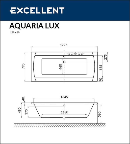 Акриловая ванна Excellent Aquaria Lux 180x80 WAEX.AQU18.RELAX.CR с гидромассажем Акриловая ванна Excellent Aquaria Lux 180x80 WAEX.AQU18.RELAX.CR с гидромассажем