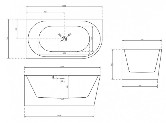 Акриловая ванна Abber 150х78 AB9257-1.5L без гидромассажа Акриловая ванна Abber 150х78 AB9257-1.5L без гидромассажа