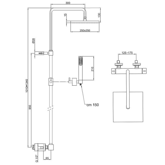 Душевая система Webert Pegaso PE980507560METAL с термостатом Черная матовая Душевая система Webert Pegaso PE980507560METAL с термостатом Черная матовая
