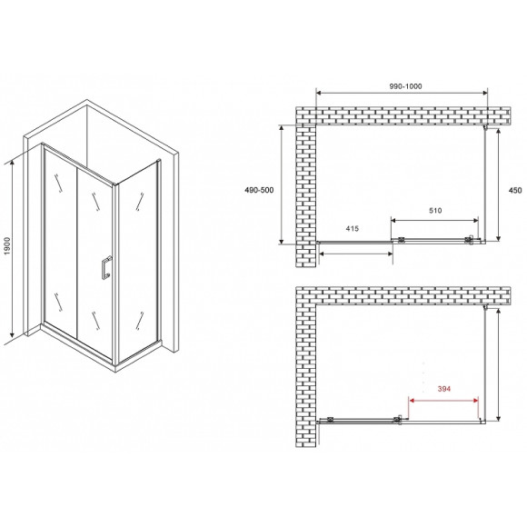 Душевой уголок Abber Schwarzer Diamant 100x50 AG30100B5-S50B5 профиль Черный стекло прозрачное Душевой уголок Abber Schwarzer Diamant 100x50 AG30100B5-S50B5 профиль Черный стекло прозрачное