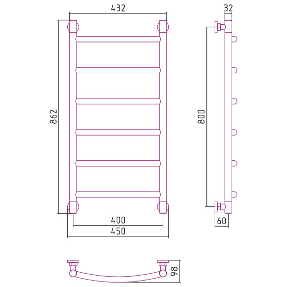 Водяной полотенцесушитель Сунержа Галант+ 800х400 31-0200-8040 Черный матовый