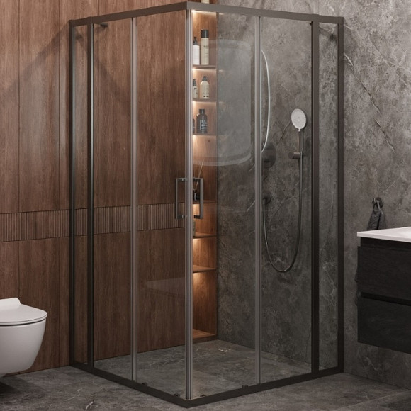 Душевой уголок Cezares Molveno 120x120 MOLVENO-A-22-90+30-C-GM-IV профиль Оружейная сталь стекло прозрачное