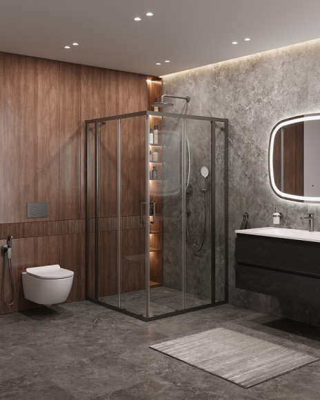 Душевой уголок Cezares Molveno 120x120 MOLVENO-A-22-90+30-C-GM-IV профиль Оружейная сталь стекло прозрачное