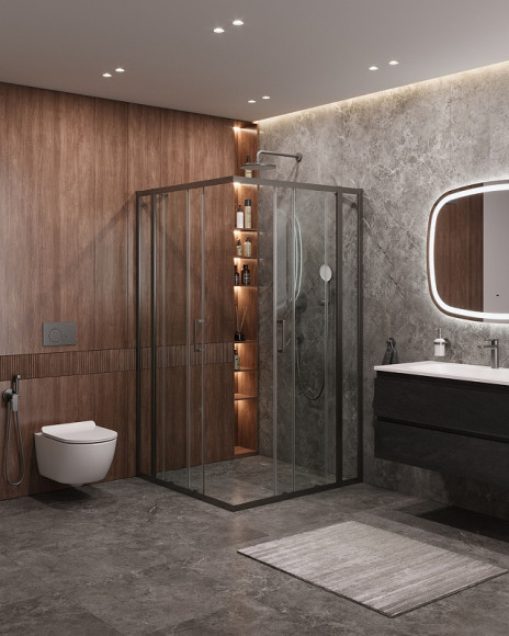 Душевой уголок Cezares Molveno 120x120 MOLVENO-A-22-90+30-C-GM-IV профиль Оружейная сталь стекло прозрачное