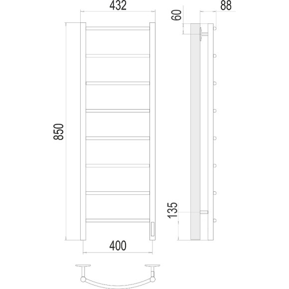 Электрический полотенцесушитель Terminus Классик П8 400х850 4670078531346 Хром Электрический полотенцесушитель Terminus Классик П8 400х850 4670078531346 Хром