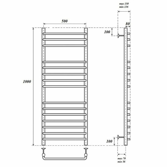 Водяной полотенцесушитель Point Нептун Премиум PN09150S П15 500x1000 Хром