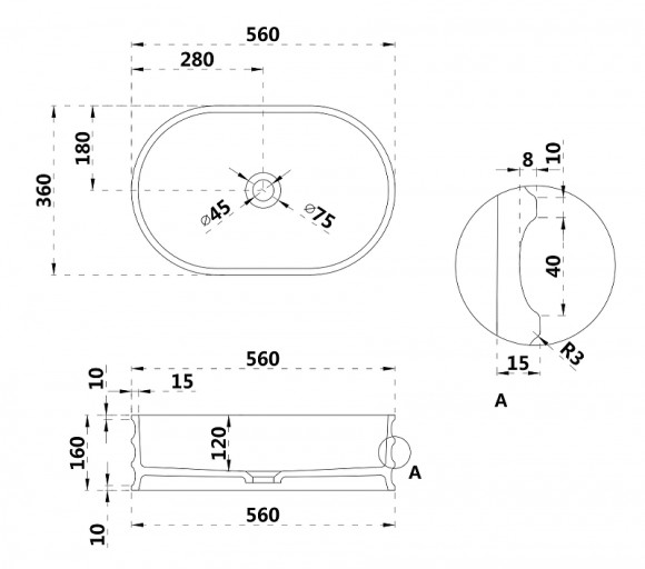 Раковина-чаша Abber Stein 56 AS2650 Белая матовая Раковина-чаша Abber Stein 56 AS2650 Белая матовая