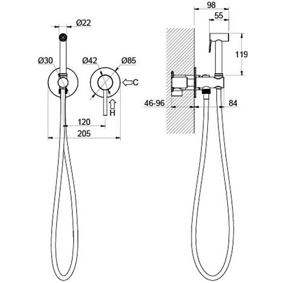 Гигиенический душ со смесителем Aquatek Европа AQ1319MB Черный матовый