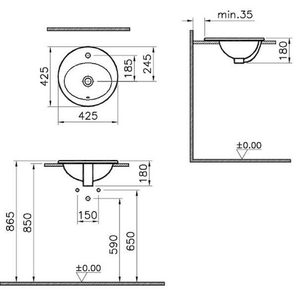 Раковина Vitra S20 43 5466B003-0001 Белая