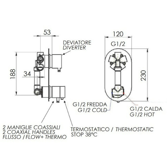 Смеситель для душа Remer Elegance NT94 с термостатом Хром Смеситель для душа Remer Elegance NT94 с термостатом Хром