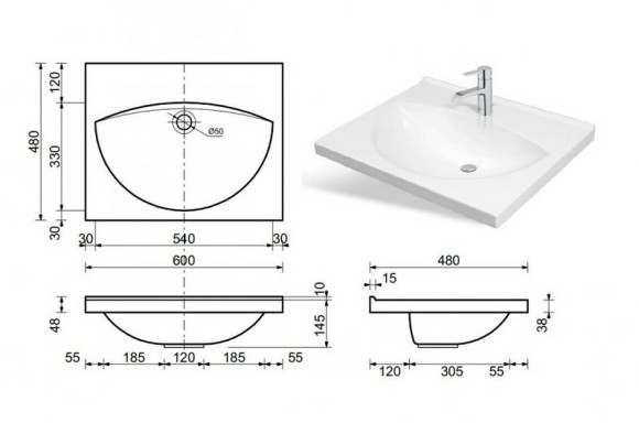 Раковина Эстет Белла 60 ФР-00000773 Белая Раковина Эстет Белла 60 ФР-00000773 Белая