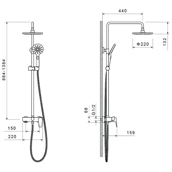 Душевая система Aquatek Бетта AQ2140MB Черная матовая