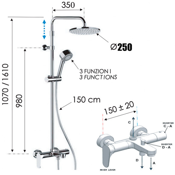 Душевая система Remer Class Line L34AMD25 Хром