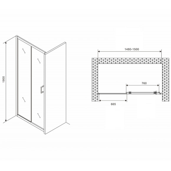 Душевая дверь Abber Schwarzer Diamant 150 AG301505 профиль Хром стекло прозрачное Душевая дверь Abber Schwarzer Diamant 150 AG301505 профиль Хром стекло прозрачное