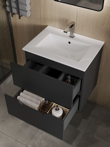 Тумба с раковиной Orange Li-60Tub+Ra подвесная Черная матовая Тумба с раковиной Orange Li-60Tub+Ra подвесная Черная матовая