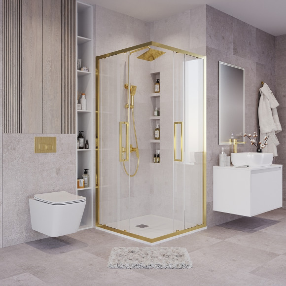Душевой уголок Grossman Cosmo 90х90 300.K33.02.9090.32.00 профиль Золото сатин стекло прозрачное Душевой уголок Grossman Cosmo 90х90 300.K33.02.9090.32.00 профиль Золото сатин стекло прозрачное