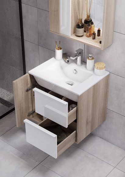 Тумба под раковину Aquaton Бостон 60 1A252501BN010 подвесная Дуб эврика Белый