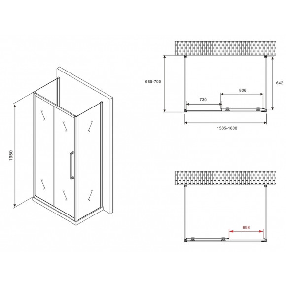 Душевой уголок Abber Schwarzer Diamant 160x70 AG30160BMH-S70BM-S70BM профиль Черный стекло матовое Душевой уголок Abber Schwarzer Diamant 160x70 AG30160BMH-S70BM-S70BM профиль Черный стекло матовое