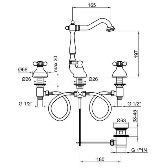 Смеситель для раковины Webert Ottocento OT750202010 Золото