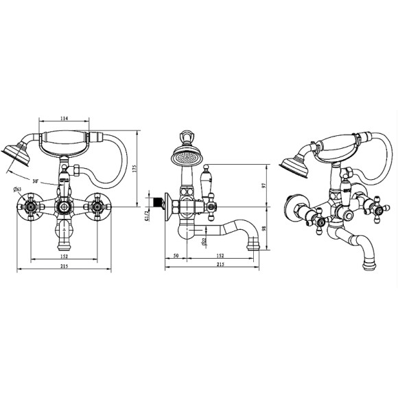 Смеситель для ванны Boheme Royal Cristal 293-Royal/CRST black Золото Смеситель для ванны Boheme Royal Cristal 293-Royal/CRST black Золото