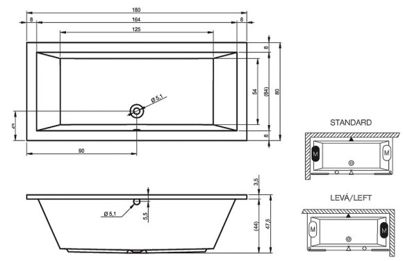 Акриловая ванна Riho Lusso 180x80 B036001005 (BA9800500000000) без гидромассажа