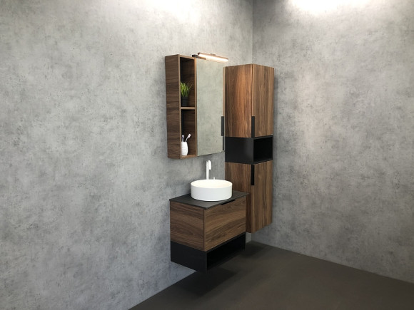 Шкаф пенал Comforty Штутгарт 40 00004151544 подвесной Дуб темно-коричневый Черный матовый