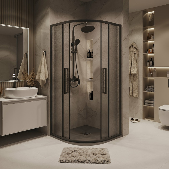 Душевой уголок Grossman Cosmo 80х80 301.K33.02.8080.21.02 профиль Черный матовый стекло шиншилла Душевой уголок Grossman Cosmo 80х80 301.K33.02.8080.21.02 профиль Черный матовый стекло шиншилла